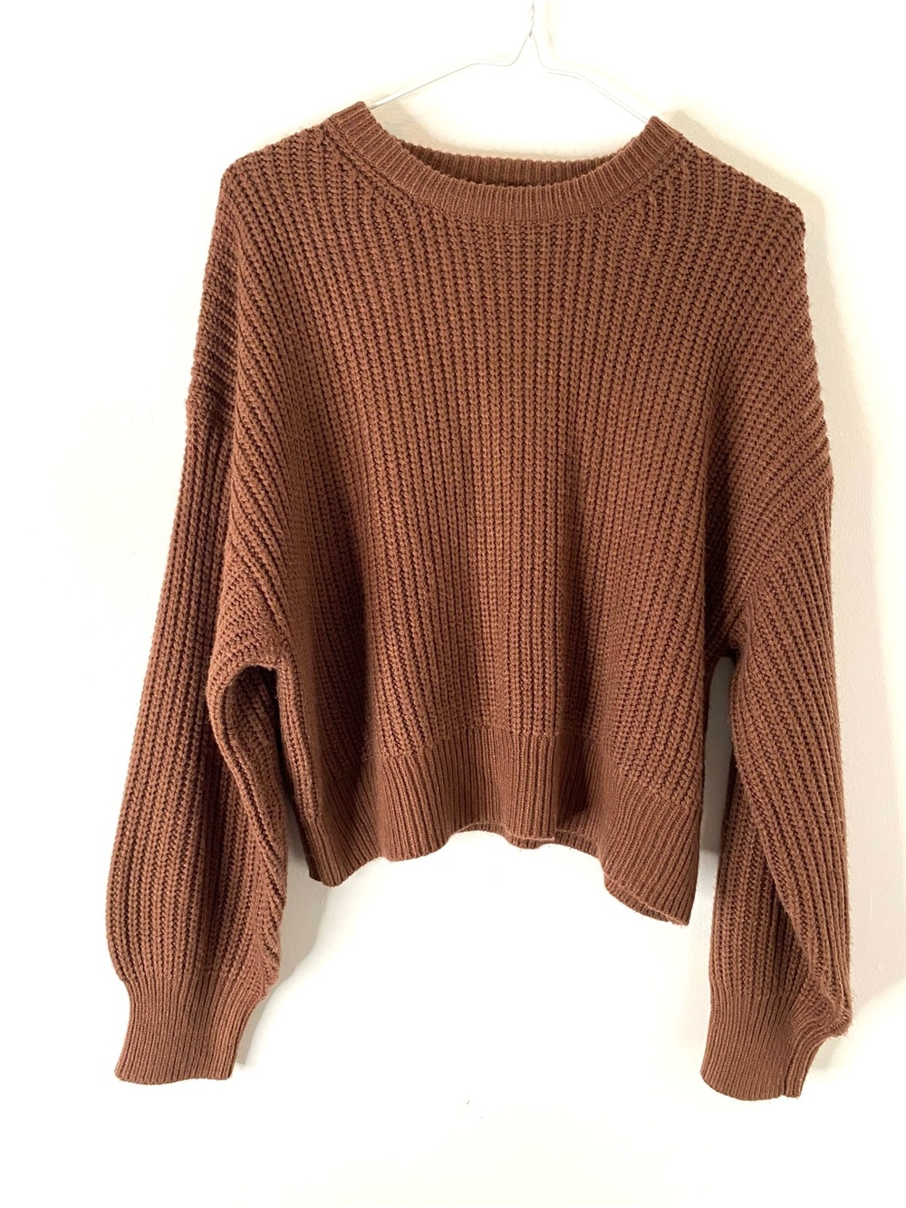 White Fox Brown Oversized Chunky Knit Crew Neck Sweater